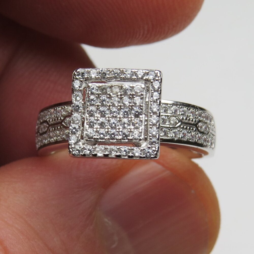*925 Sterling Silver Diamond Band Engagement Ring